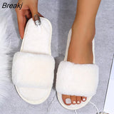New Women Winter House Furry Slippers Non-Slip Casual Indoor Flats Floor Shoes Ladies Flip Flops Warm Shoes Solid