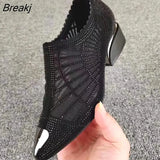 Women's Pointed Toe Sandals Luxury Breathable Mesh Bowknot Rhinestone Clear Elegant Mid-Heeled Simple Pump Shoes Mesh
