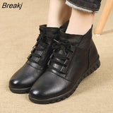 Leather Shoes Woman Winter Boots 2020 Women's Ankle Boots Flat With Zip Fur Female Retro