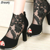 sexy prom wedding shoes Sandals with coarse heels spring and summer new European American waterproof mesh gauze