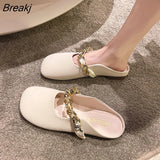 Women's Shoes 2023 Women's Slippers New Slippers Solid Color Metal Decorative Bottom Heel Square Heel Ladies