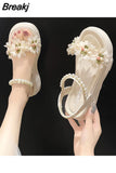 Lace Summer 2023 Rhinestones Sandals for Women Beach Ladies Shoes Wedge with Platform Waterproof Diamond Medium Heels