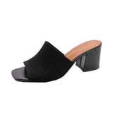 Breakj New Women's Shoes Fashion Word Drag Coarse And Knitted Wool High Heel Square Cool