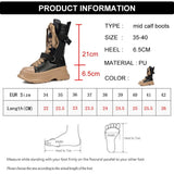 Punk Chunky Platform Motorcycle Boots Women 2023 Mixed Color Lace Up Mid Calf Boots Woman Thick Bottom Pu Leather