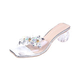 Summer Round Head Open Toe Fashion Transparent Sexy Flower Women's Slippers ，Crystal Heel New High Heel Sandals
