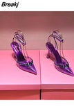 PVC Women Shoes Pointy Toe Ankle Cross Tied High Heel Sandals Woman 2023 Sexy Diamond Party Runway Sandals Female