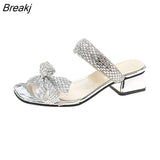 Bow Women's Slippers 2023 New Summer Thick Heel Fashion Party Banquet Open Toe Large Size Women's High Heel