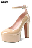 Pumps Round Toe Chunky Block Heel Ankle Strap With Heart 2023 Spring Brand New High Heels Mary Janes Women
