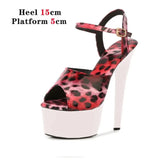 Leopard Women Shoes Pole Dance Sandals Stripper Sexy Combat Fetish High Heels Summer Platform Shoes Party Club 20 CM