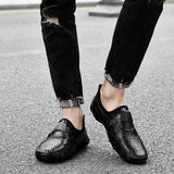 men shoes slip on British Style Men Causal Shoes breathable Genuine Leather Men Shoes hole Outdoor Shoes Zapatos