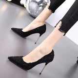 New High Heels Shoes Elegant Ladies Stilettos Womens Pumps Shoes Pointed Black Etiquette Professional Shoes Wedding