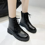 2023 New Fashion Lace Up Casual High Heel Short Boots Thick Sole British Women's
