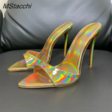 Heel Slippers Women Shoes Summer Peep Toe Mixed Colors Stiletto Sandals Sexy Party Ladies Shoes Luxury Woman