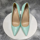 Mint Light Green Crocodile Effect Women Sexy Pointy Toe High Heel Shoes for Party Comfortable Slip On Stiletto