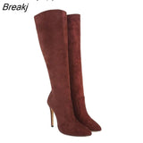Autumn And Winter Over The Knee Women Boots Velvet Sexy High Heels Slip on Shoes Pointed Toe Woman