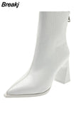 Black PU Leather Sexy Pointed High Heels Women's Fashion Shoes 2023 Autumn and Winter Ankle Boots Short Boots Women