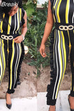 Women Fashion Striped Jumpsuits Ruffles Bodycon Rompers Designer New Elegant Sleeveless Ladies Office Playsuits