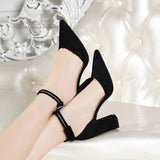 Style Women's Buckle with Pointed High Heels Thick Heel Baotou Ladies Sandals Pumps Ladies Dress Party Shoes Wedges