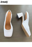 Women Shoes Slingbacks Thick Heel Sandals Elegant Pumps For Party Wedding Shoe Square Toe Sandal Slip On Mule Shoe
