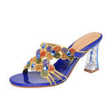 Slippers Full Of Diamond High Heels Women's New Fashion Thick Heels Wear Fashionable Sexy Slippers In The Summer Of