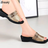 Women Slippers Shoes Genuine Leather Slip on Outside Slides Ladies Fashion Wedges Summer Beach thick sole Flip
