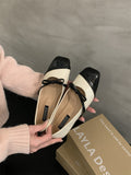Mary Jane Shoes Women's Shoes 2024 Spring And Autumn New Bowknot Square Head Shallow Mouth Soft Flat Sole Single