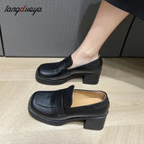 shoes Women Chunky heels Height Increase Shoes Ladies Vintage loafers Japanese Student Shoes College Style High