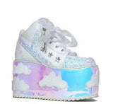 clouds Platform Shoes For Woman Punk Style Lace-up High Heel Wedges Shoes Sweet Women Ankle Boots For Mujer Shoes