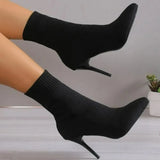 Shoes for Female Slip-on Knitted Women's Ankle Boots Super Thin Heels Casual Women's Shoes High Heel Ladies Stretch
