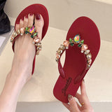 Breakj Summer New Colorful Peach Heart Glass Water Drill Flip Slips Women Wearing Leisure Beach Flat Bottom