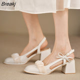 Sandals 2023 New Summer Fashion Baotou High Heels Bow Casual Round Toe Shallow Mouth Thick Heels High Heels Women's