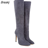 Autumn And Winter Over The Knee Women Boots Velvet Sexy High Heels Slip on Shoes Pointed Toe Woman