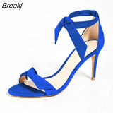2023 New Open Toe Bow Ankle Strap Women Sandals High Heels Ladies Shoes Buckle 9cm Mid Heel Summer Sandal Plus