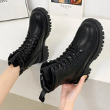 Platform Ankle Boots for Women 2023 Autumn Winter Short Plush Motorcycle Boots Woman Thick Bottom PU Leather Botas