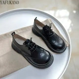 Girl Thick Bottom Small Leather Shoes British Style Round Head Flat Shoes Literary Retro Brogue Shoes Original