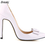 Fashion Patent Leather Women's Pumps Sweet Bow Pointed Toe High Heels Stiletto Wedding Shoes