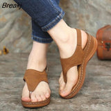 Women Strap Sandals Women's Flats Open Toe Solid Casual Shoes Rome Wedges Thong Sandals Sexy Ladies