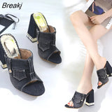 Women Denim Shoes Sexy Ladies High Heels 2022 Fashion Women Summer Shoes Open toe Women Square Heels Sandals Heel 11.5cm