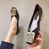 for Woman 2023 with Medium Heels Women's Summer Footwear Block Heel Chunky Diamond Square Toe Rhinestone Crystals Red A