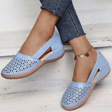 Retro Pu Leather Hollow Out Flats Women Spring Summer Thick Sole Wedges Shoes Woman Comfy Slip on Casual Shoes Size
