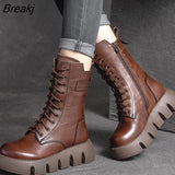2023 Vintage Style Genuine Leather Women Boots Flat Booties Soft Cowhide Women's Shoes Zip Ankle Boots zapatos