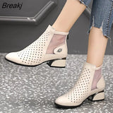 Fashion Sandals Mesh Genuine Leather Shoes Woman High Heel Sandals 2023 New Breathable Cool Boots Summer Women