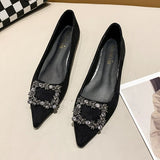 Shoes Ladies Shallow Mouth Low Heels Buckle 2023 Fashion Women's Female Footwear Crystal Pointed Toe Modis Dress
