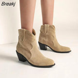 Cowboy Boots Women's Autumn Winter Suede Pointed Thick Heel Retro Knight Boots Large size 35-43 slip on Casual