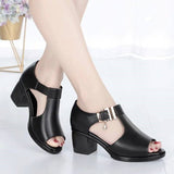 2023 Fashion Sexy Fish Mouth Hollow Roman Thick with Beaded High Heels Female Sandals Sandalias De Las
