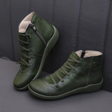 Snow Boots Women Winter Genuine Leather Ankle Spring Flat Shoes Woman Short Vintage Boots with Fur for Women Lace