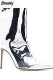 Ankle Boots Pointed Toe High Heels Shoes Nightclub Stiletto Shiny Leather Demonia Boots Metal Gold Women Mid Calf