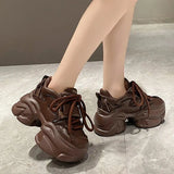 PU Chunky Sneakers for Women 2023 Non Slip Platform Sports Shoes Woman Thick Sole Lace Up Vulcanize Shoes Zapatillas