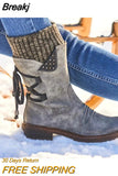 Women's Boots Winter 2023 Side Zipper Snow Boots Lace Up Women Shoes Size 43 Knitting Retro Ankle Boots Botas De