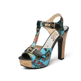 Women 2023 Summer Super High Heels Fashion Platform Shoes Plus Size 34-50 Colourful Print Peep Toe Pumbs Zapatos